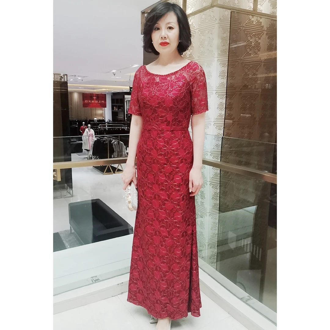 应大定制长款红色网纱蕾丝刺绣礼服连衣裙优雅婚宴气质聚会场合装