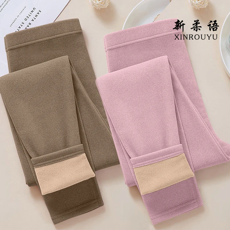 德绒女秋冬季加绒打底裤外穿秋冬厚款女士保暖裤秋裤螺纹羊羔绒裤