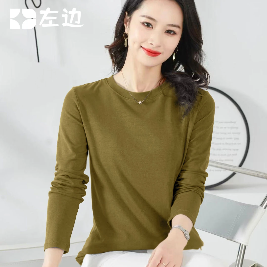 单/两件螺纹德绒圆领打底衫秋冬女装长袖洋气紧身纯色百搭上衣潮