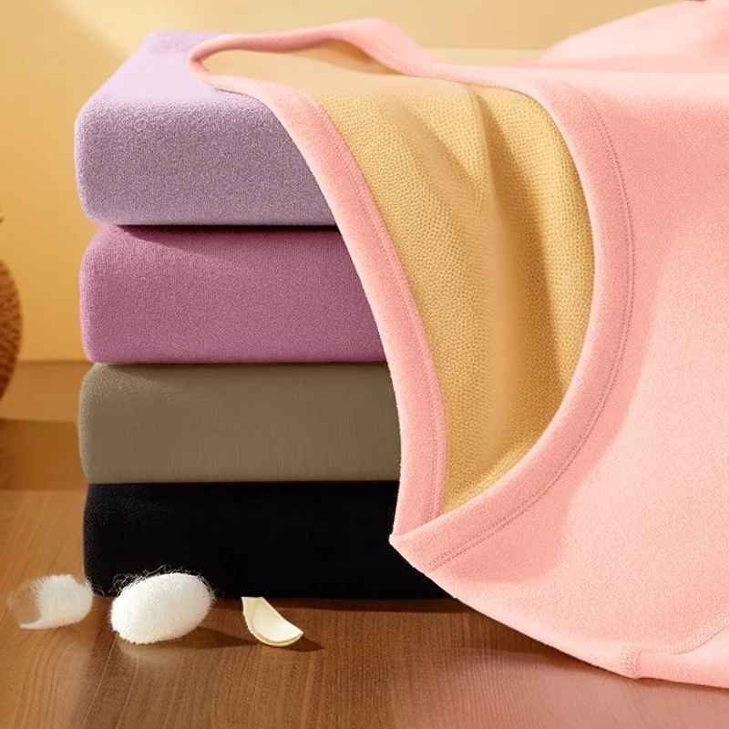 德绒保暖内衣女秋衣秋裤套装无痕发热立领防寒打底衫加绒加厚冬季