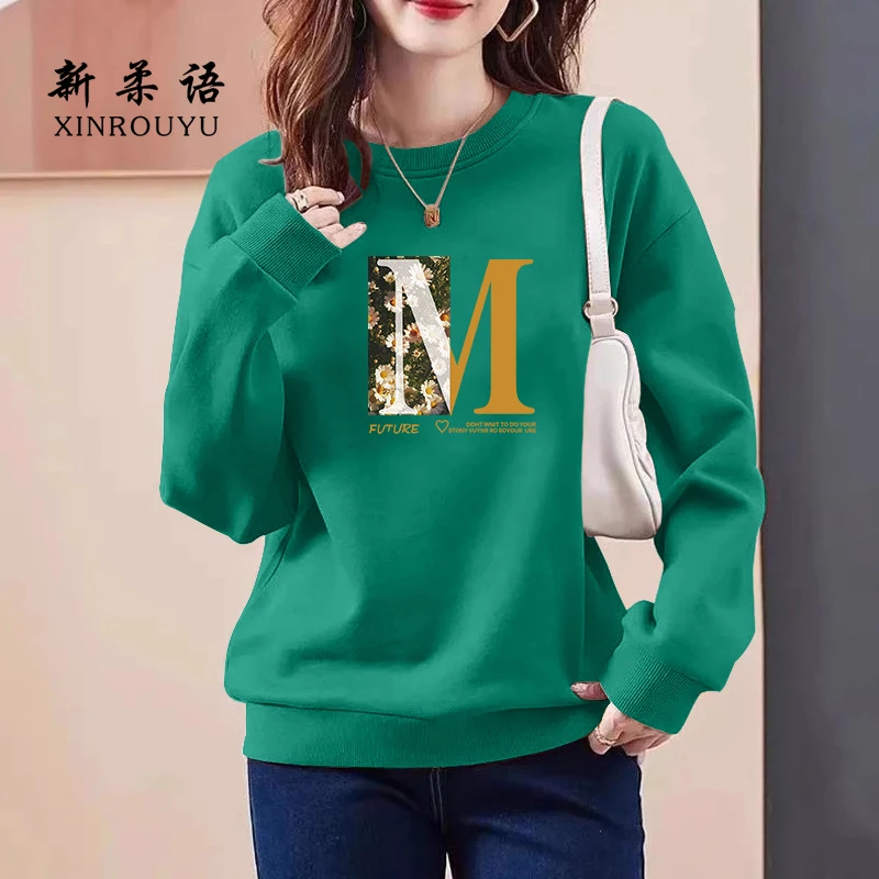韩版女装百搭印花卫衣2025秋季新款宽松显瘦慵懒风长袖圆领上衣女