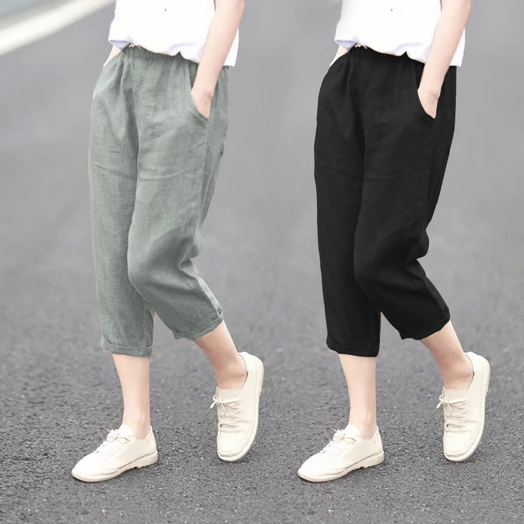 冰丝阔腿七分裤女夏季韩版高腰显瘦百搭垂感遮肉直筒宽松休闲裤子