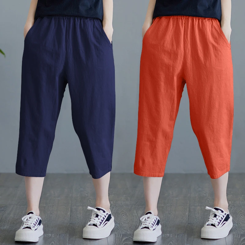 七分山本裤女夏季小个子宽松紧腰垂感褶皱休闲纯色直筒阔腿裤ins