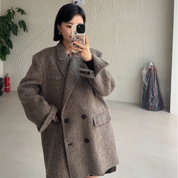 秘鲁进口羊驼混色廓形羊毛西装外套