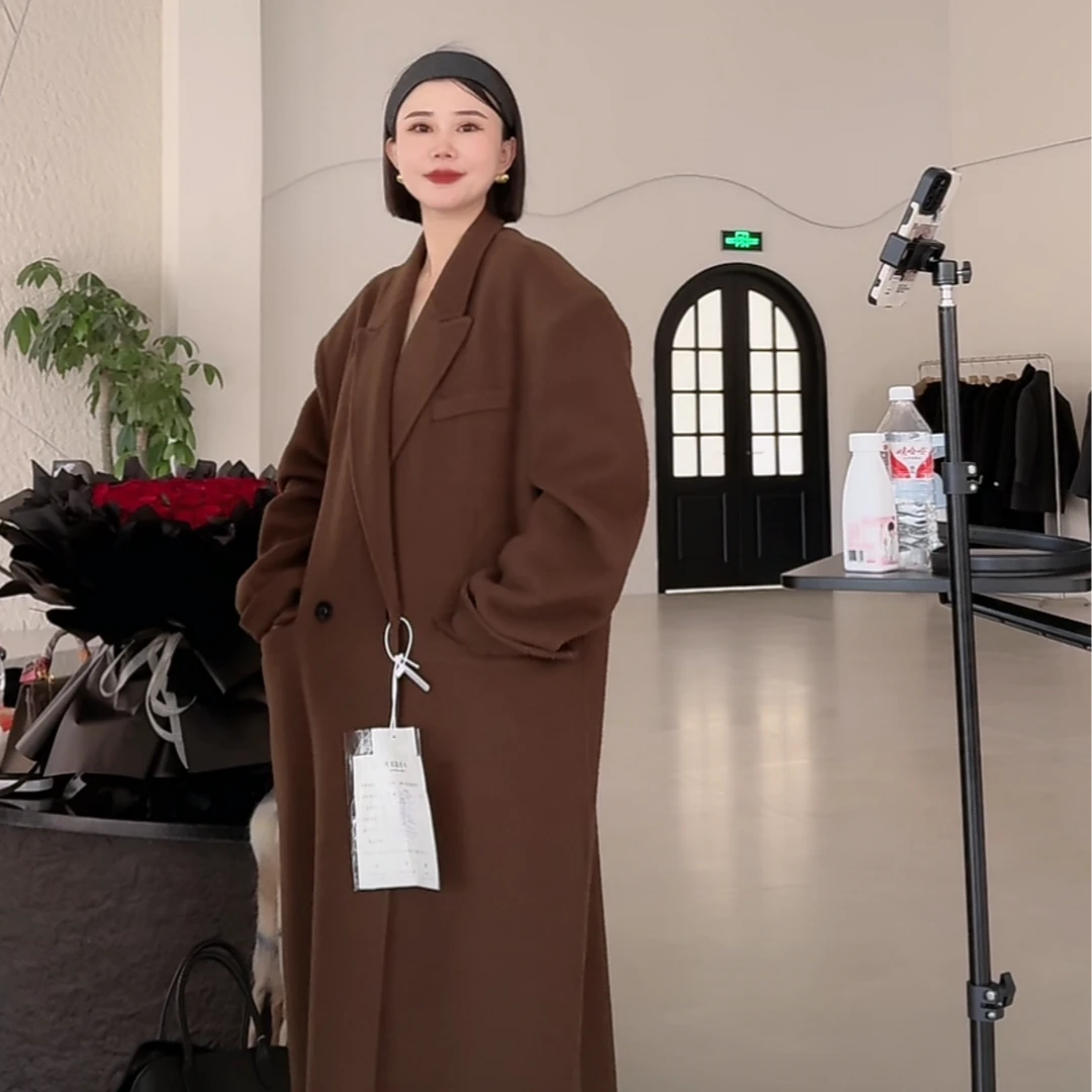 气质时尚休闲百搭女士长款宽松设计师双面羊毛大衣