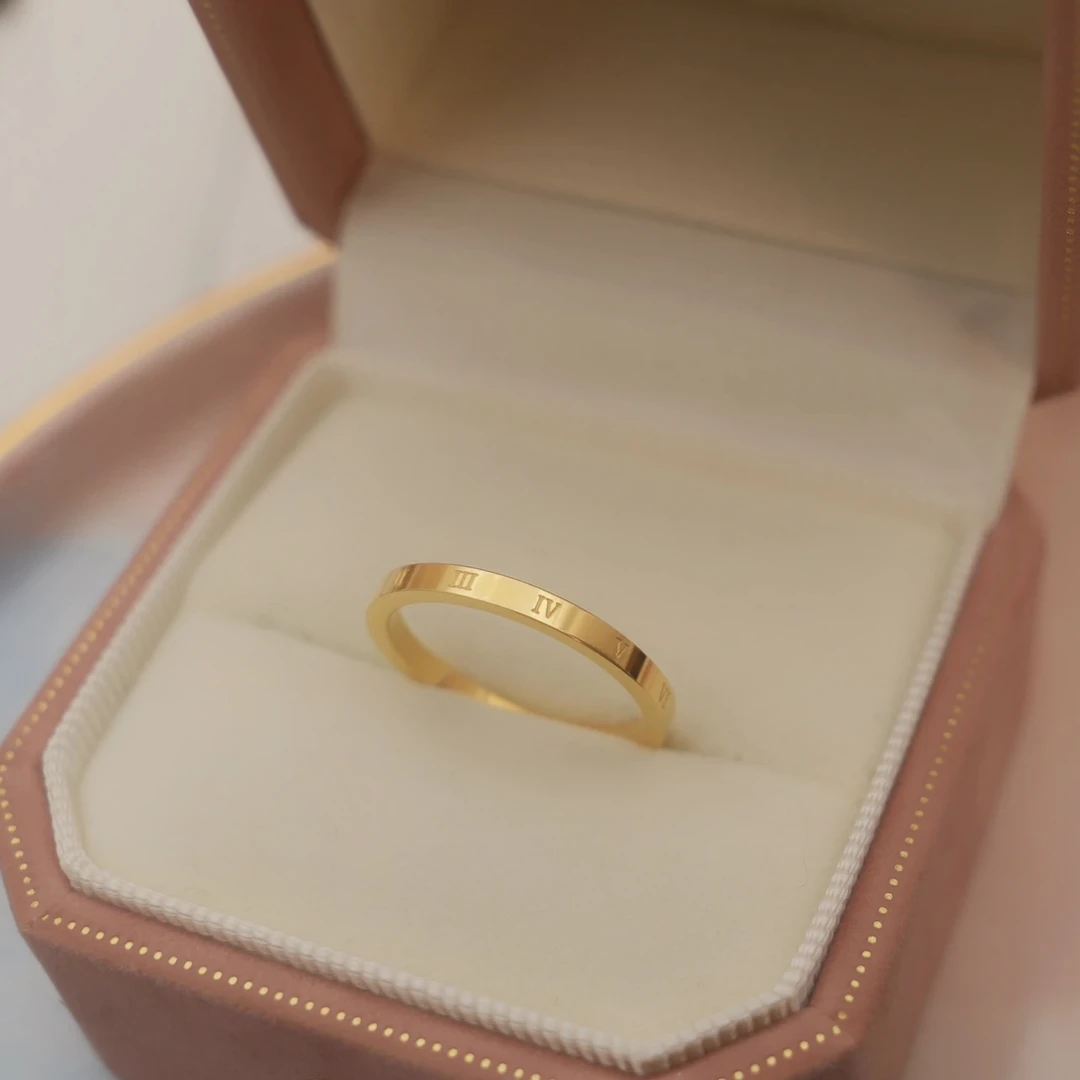 钛钢戒指 不掉色百搭时尚罗马数字戒指小众简约高级感素圈JZ035