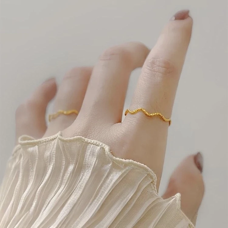 钛钢戒指 不掉色波光粼粼波浪纹戒指轻奢高级感满天星食指戒JZ003