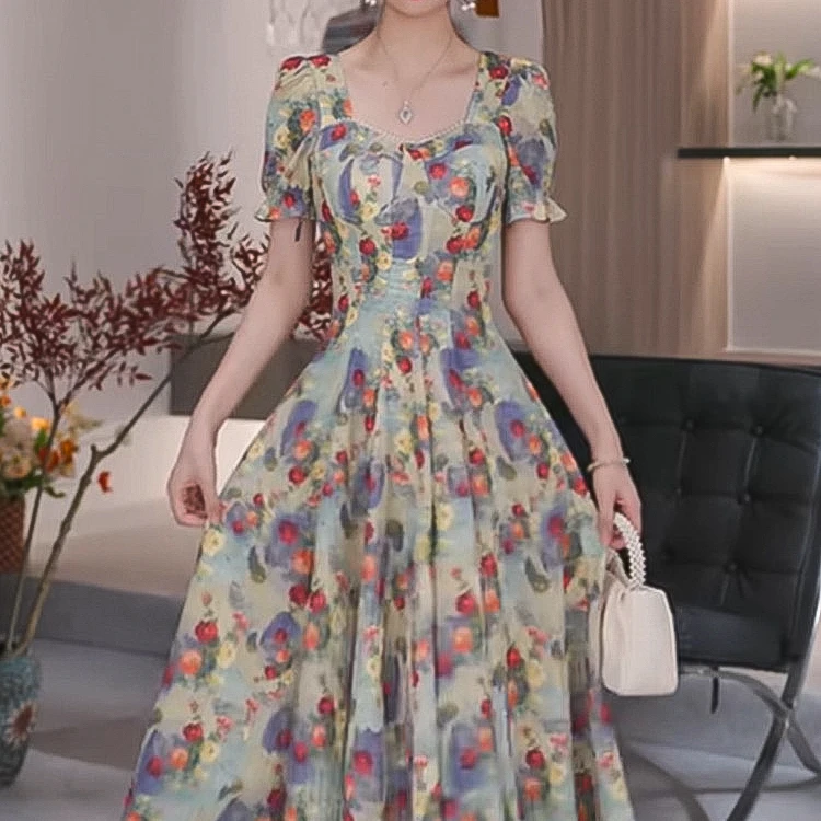 【大叔专属】新款8898法式轻奢碎花收腰简约时尚亲肤透气连衣裙