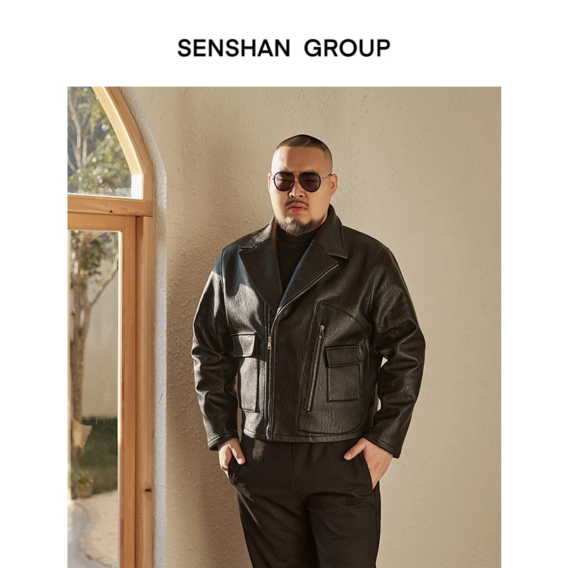 森山组大码男装皮衣外套男春秋季廓形短款仿真皮PU夹克22SS176