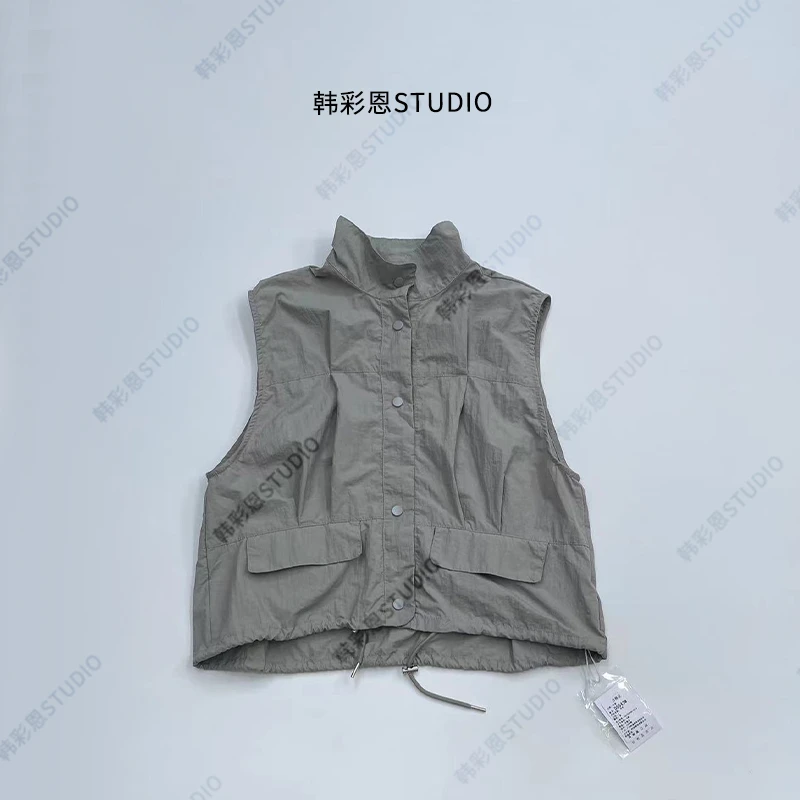 夏季新款时尚百搭宽松显瘦薄款大口袋马夹5543