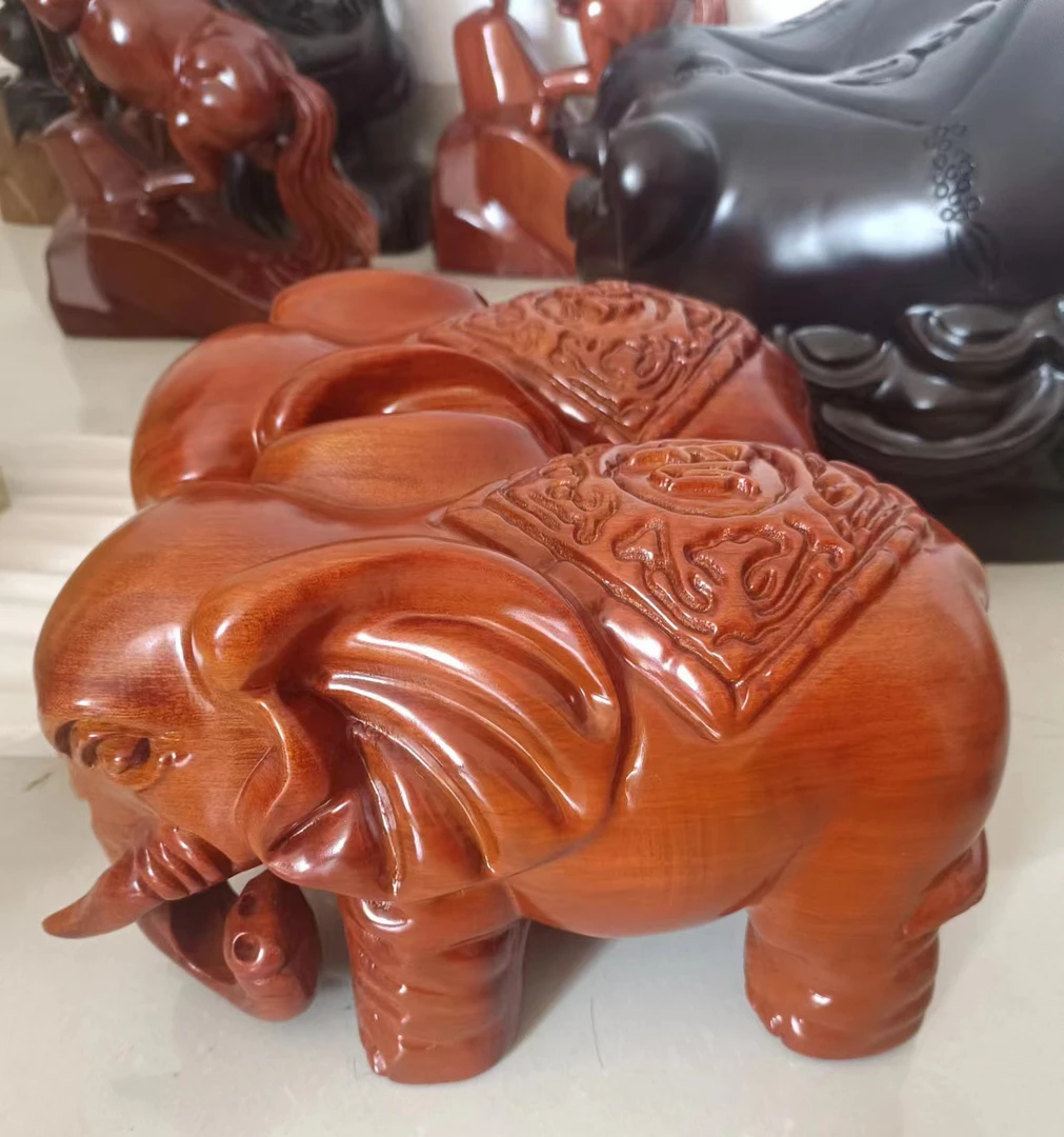 木雕摆件大象一对