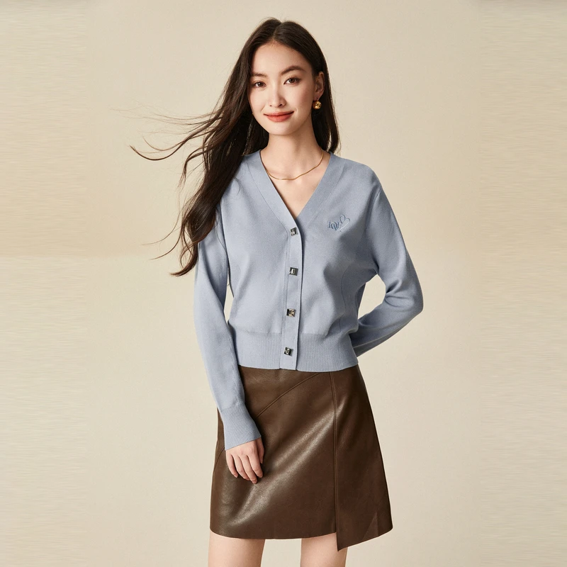 XG雪歌绣花长袖毛针织衫时尚冬季新款短款开衫女装XJ411092A720