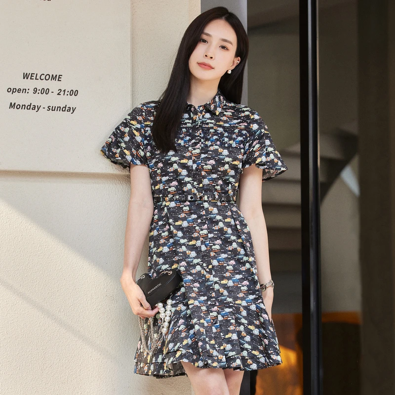 XG/雪歌轻奢高端连衣裙碎花时尚休闲XI204036B798