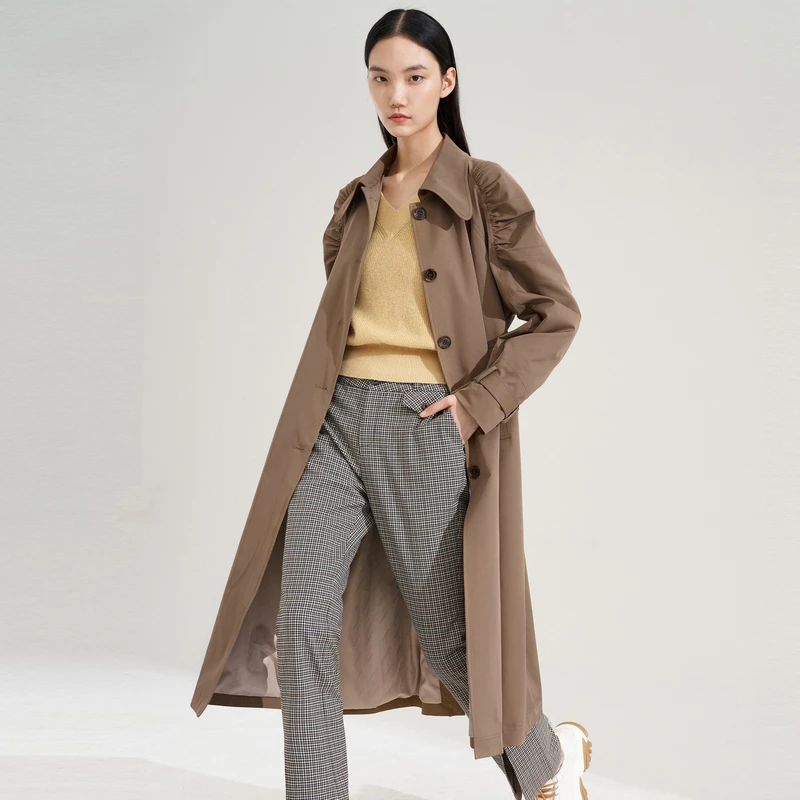 XG/雪歌时尚气质卡其色秋冬秋季翻领休闲中长款风衣XI308007A374