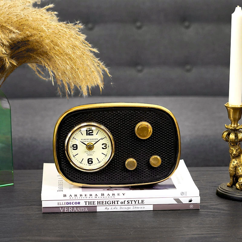 费灵家居印度进口时尚铜色收音机造型复古欧式奢华创意座钟小台钟