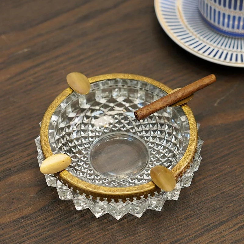 费灵家居印度进口棱形玻璃铜边烟灰缸 客厅茶几家用奢华烟缸