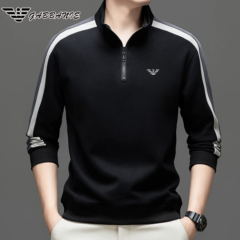 专柜正品高端男士拉链立领长袖卫衣春秋薄款休闲时尚刺绣棉打底衫