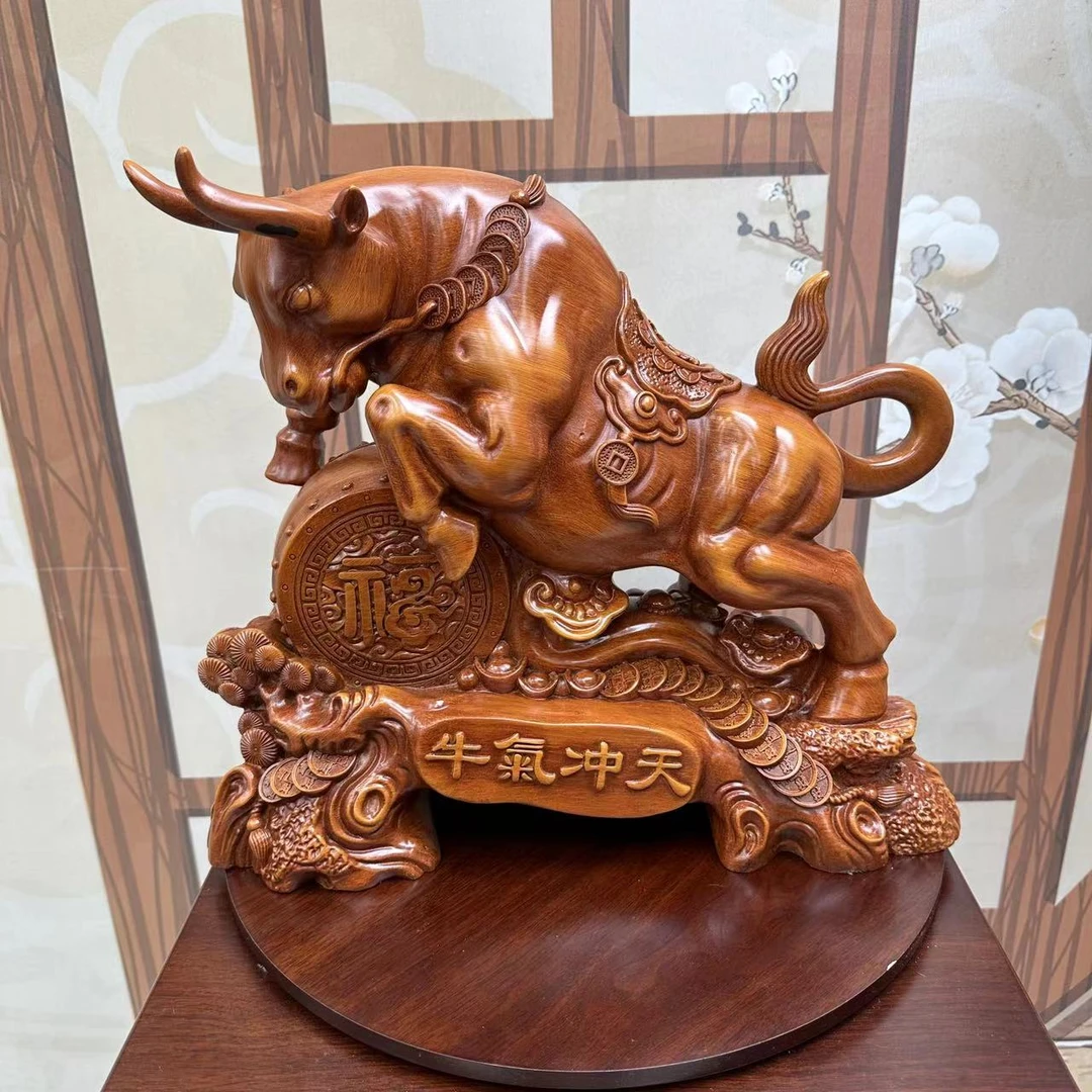 YY牛气冲天扭转乾坤牛中式家居摆件长32高29