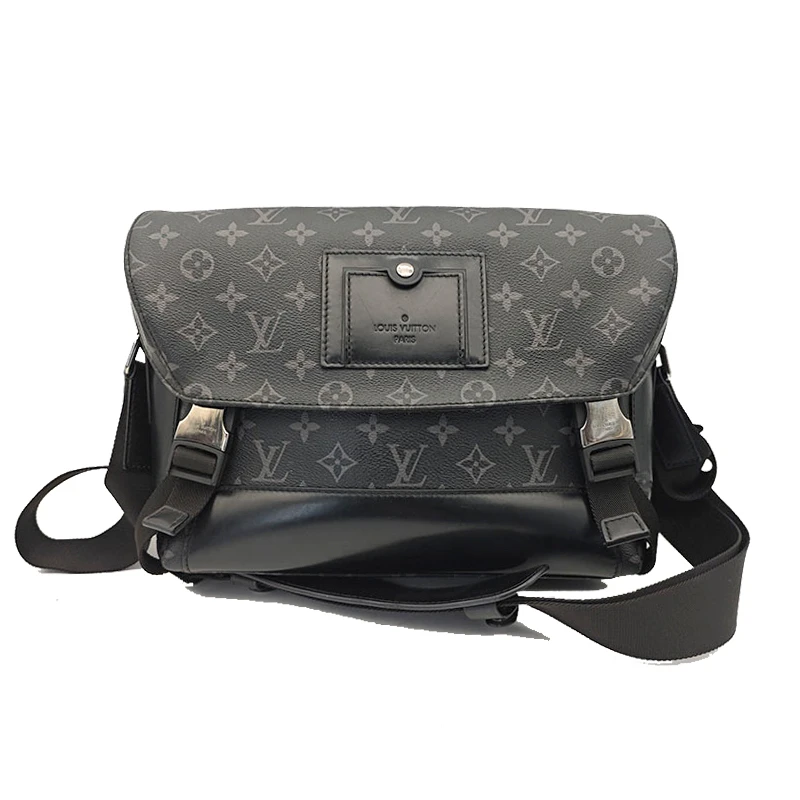 90新 LouisVuitton/路易威登 黑色老花单肩斜挎包voyager小号邮差
