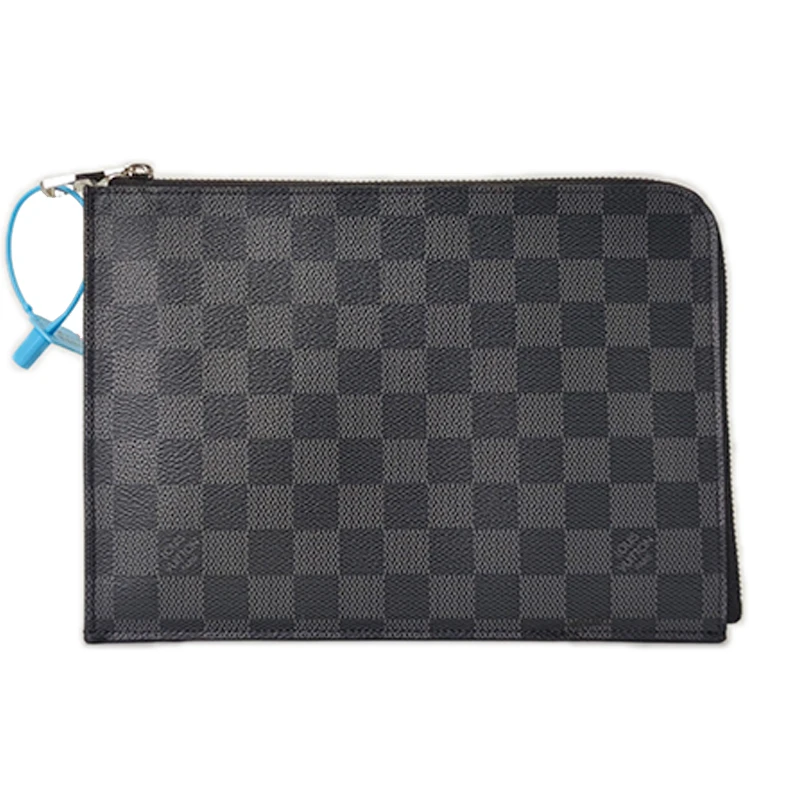 95新 LouisVuitton/路易威登 黑色男士棋盘格时尚L型手拿包男款