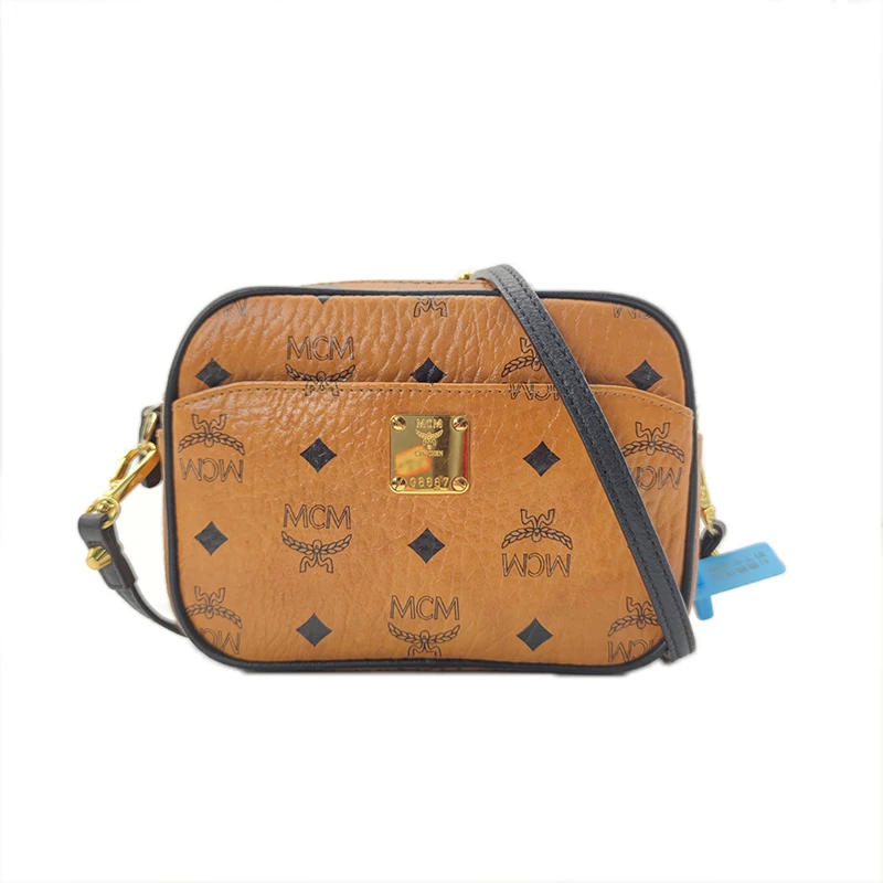 95新 MCM visetos系列老花满印相机包女士干邑色单肩斜挎包
