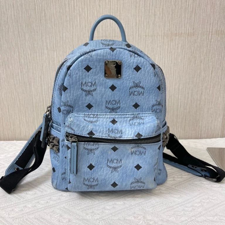 95新 MCM  MCM蓝色经典双肩包