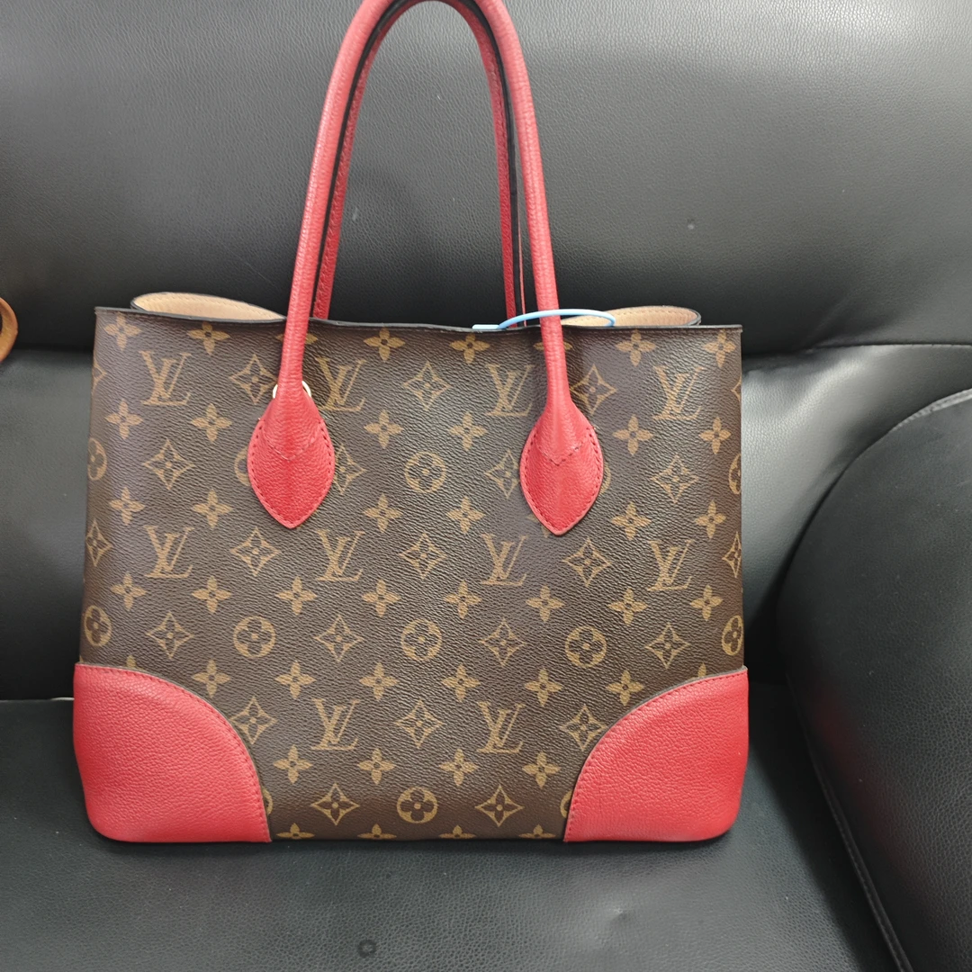 90新 LouisVuitton/路易威登 Flandrin系列老花拼红色女士手提包