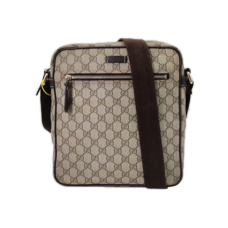 80新 GUCCI/古驰 经典双G印花邮差包男士帆布单肩斜挎包