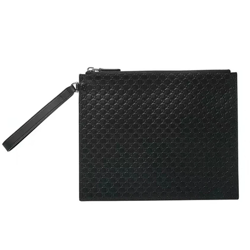 95新 GUCCI/古驰 经典双G老花压纹邮差包男士黑色手拿包