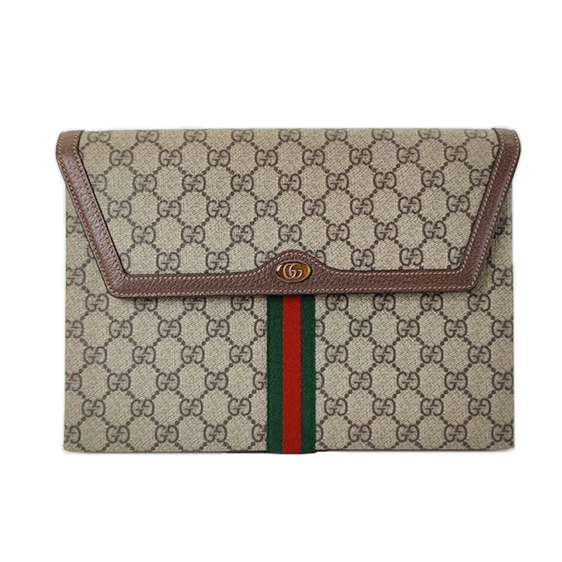95新 GUCCI/古驰 ophidia女士经典双G老花帆布手拿包