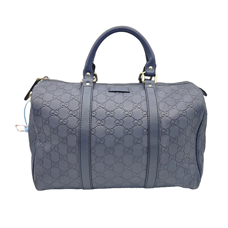 90新 GUCCI/古驰 波士顿蓝色女士经典双G牛皮大容量手提包