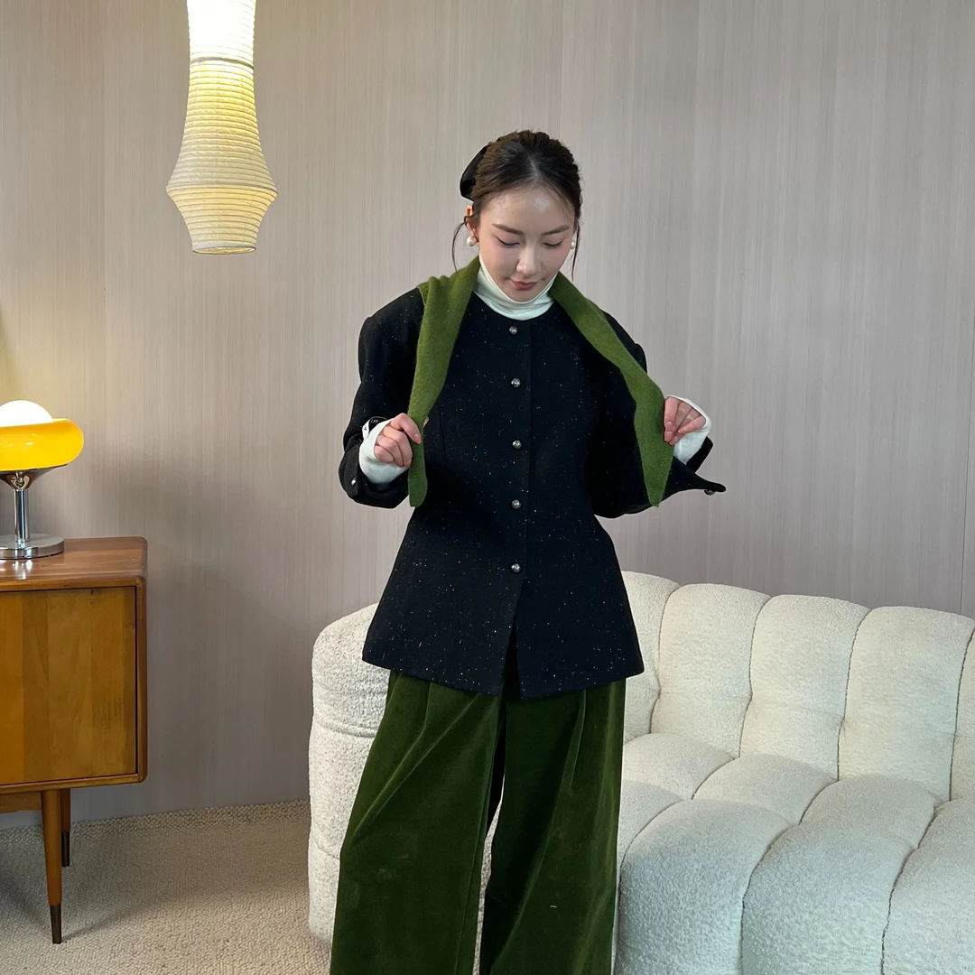 JJ.RICH 小众收腰羊毛羽绒西装女士外套