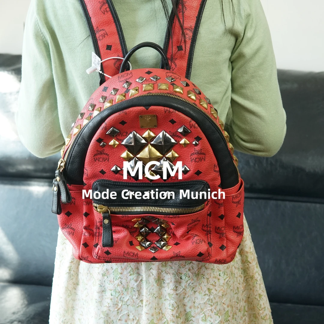 95新 MCM 红色双肩包/BB07517050/7050