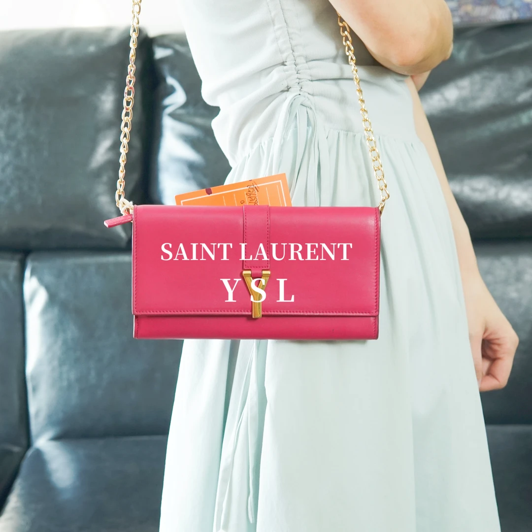 95新 YSL/圣罗兰 粉色金扣链条包/FYZZ06519502/9502