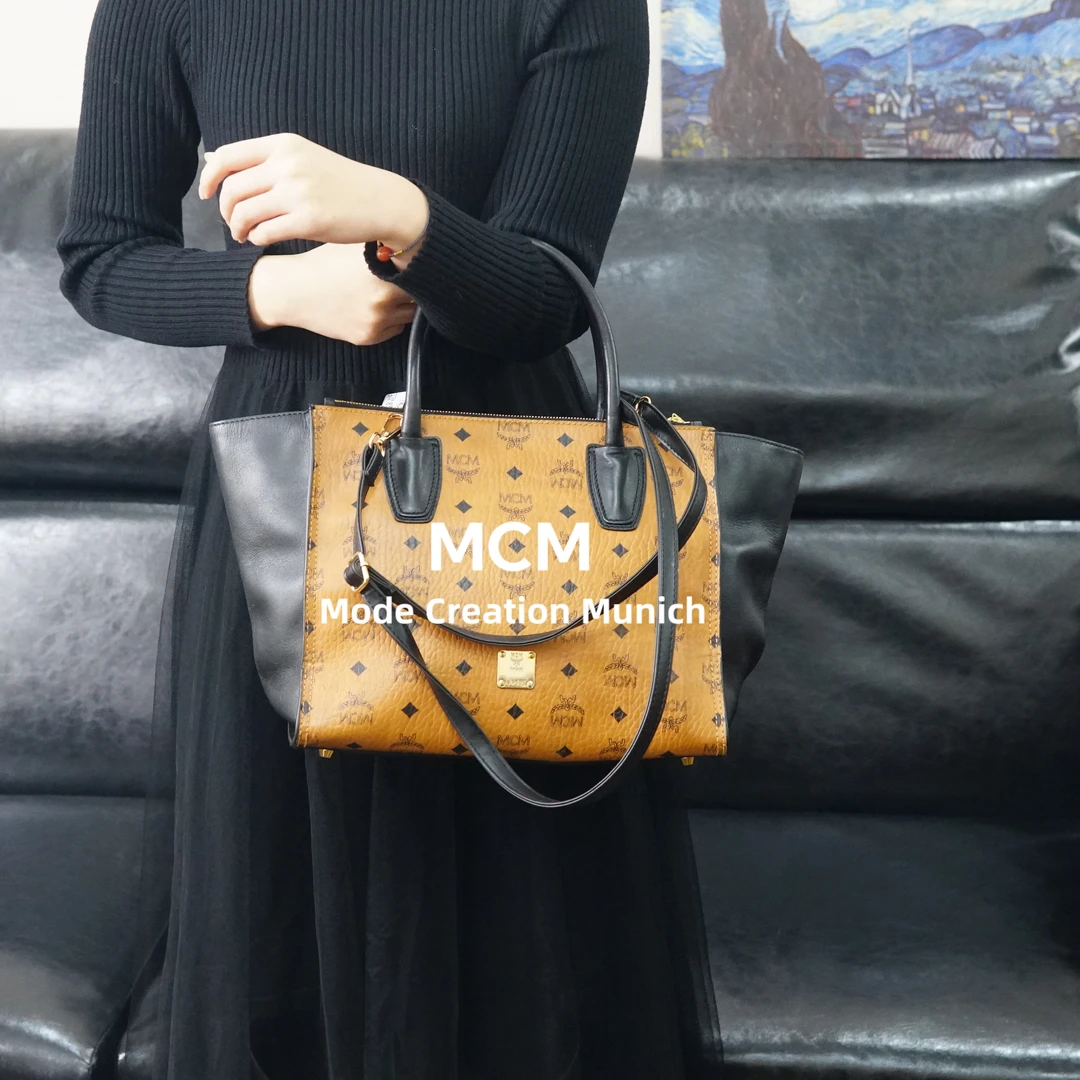 95新 MCM 干邑拼色单肩包/WJ12608054/8054