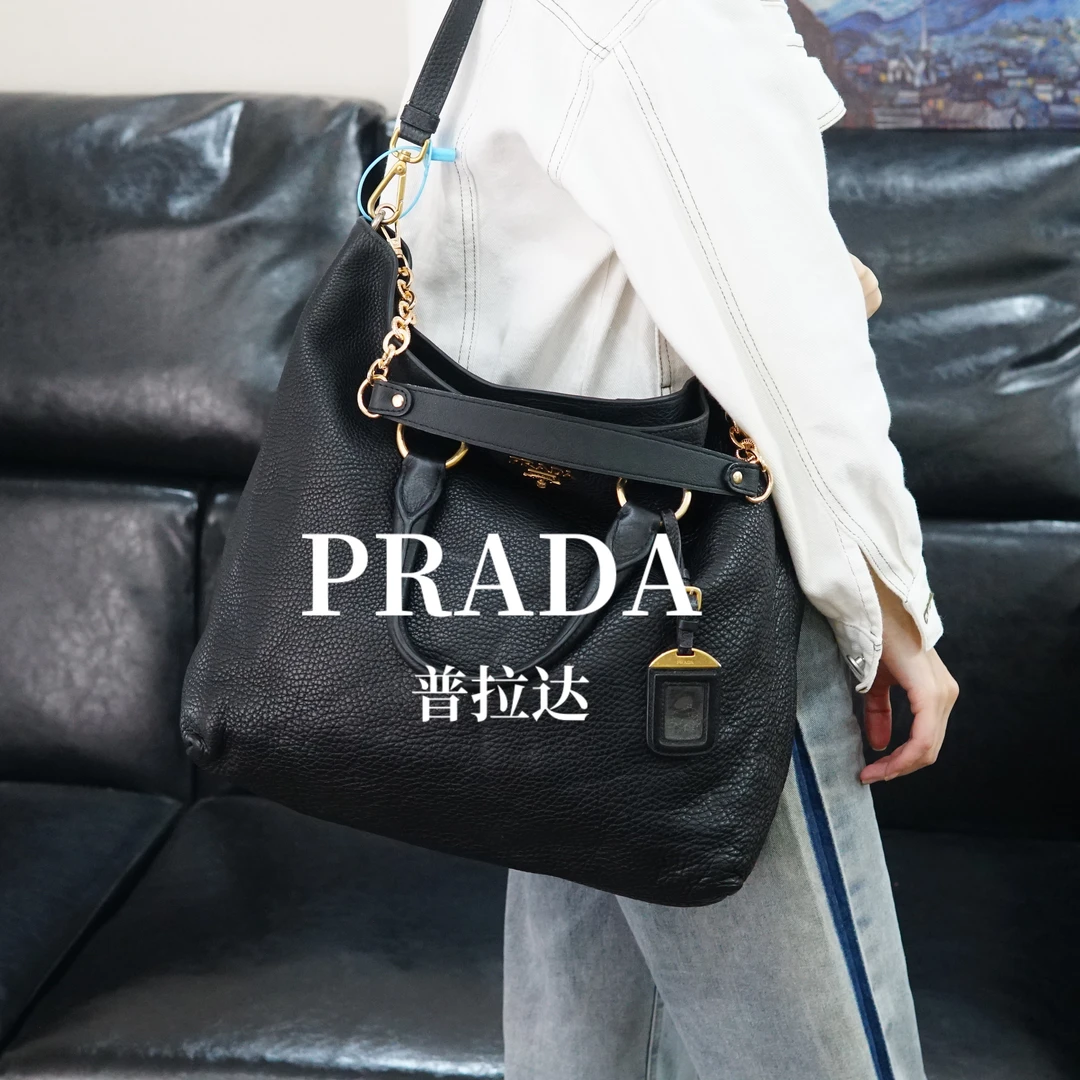 95新 Prada/普拉达 黑金单肩包/WJ10118146/8146