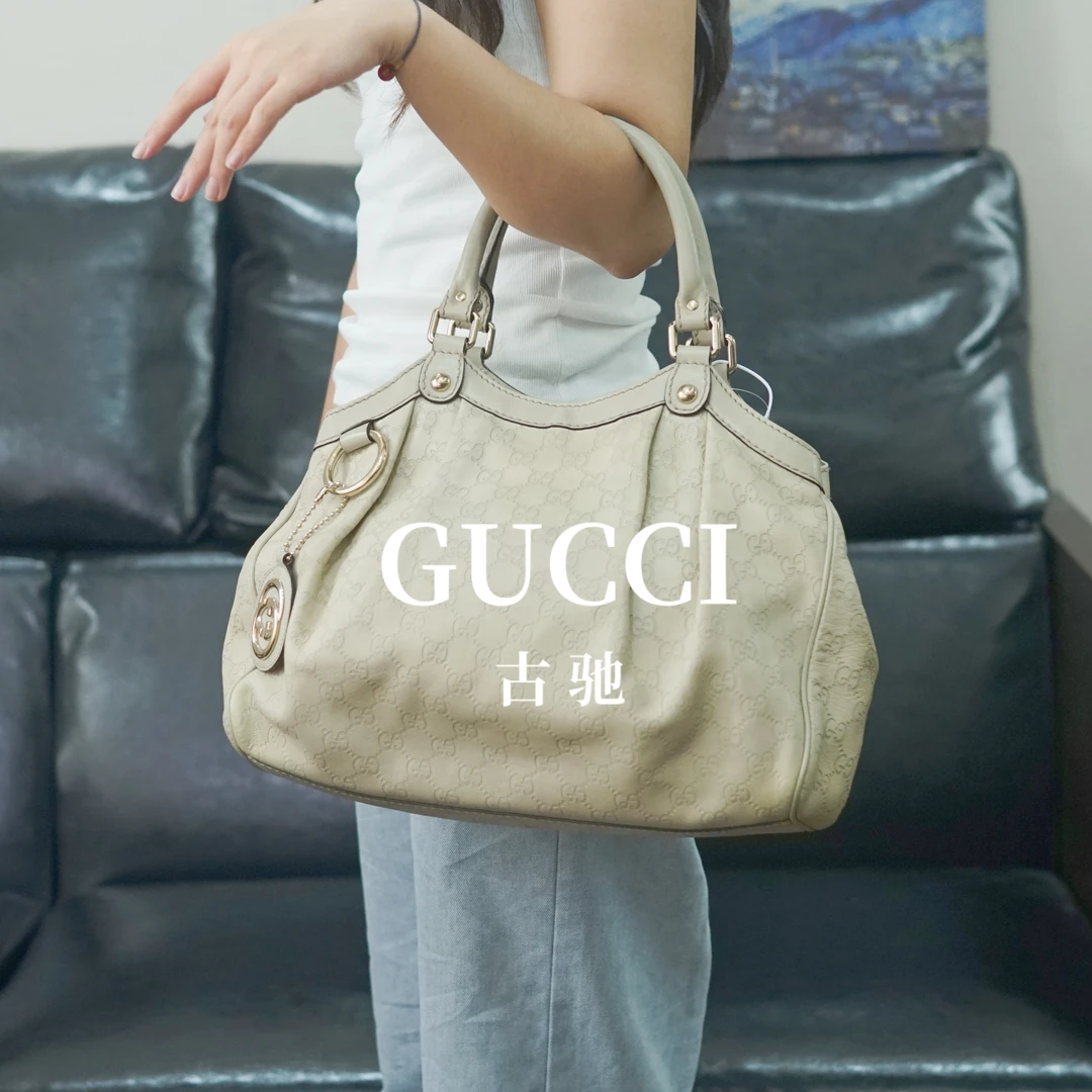 95新 GUCCI/古驰 白色压纹单肩包/WJ10423513/3513