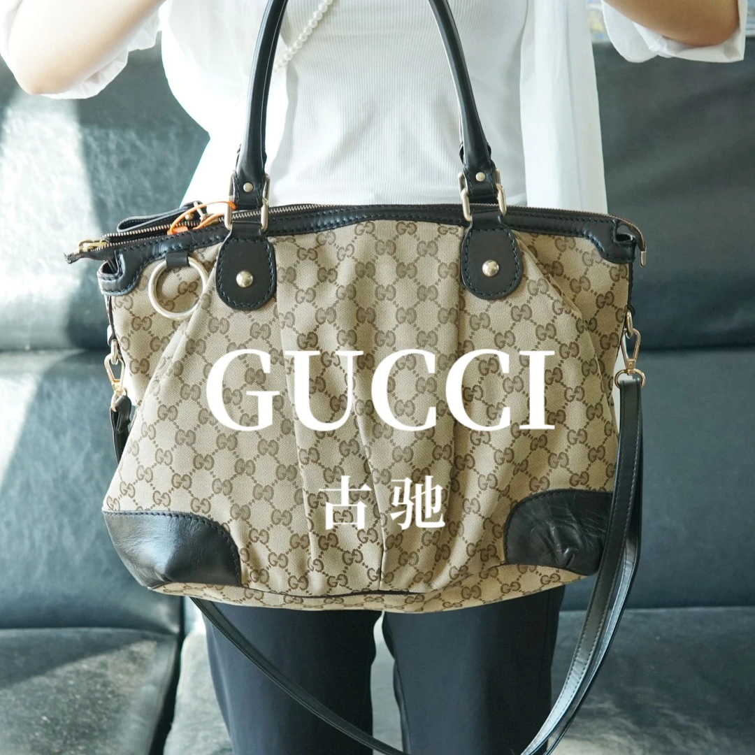 95新 GUCCI/古驰 老花拼皮斜挎手提包/TC07528050/8050