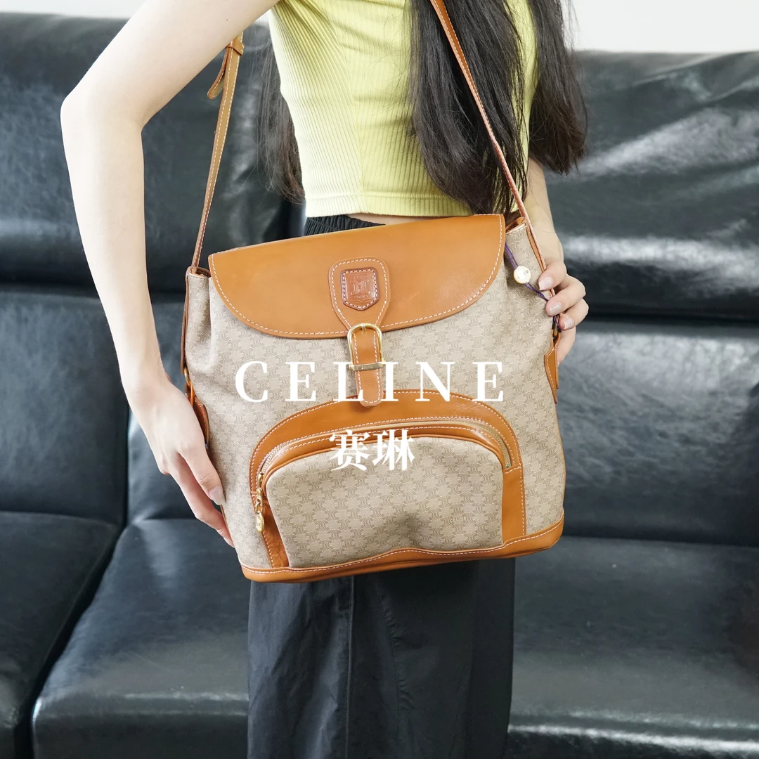 95新 Celine/思琳 celine老花拼皮斜挎包/F3PJ10015805/5805