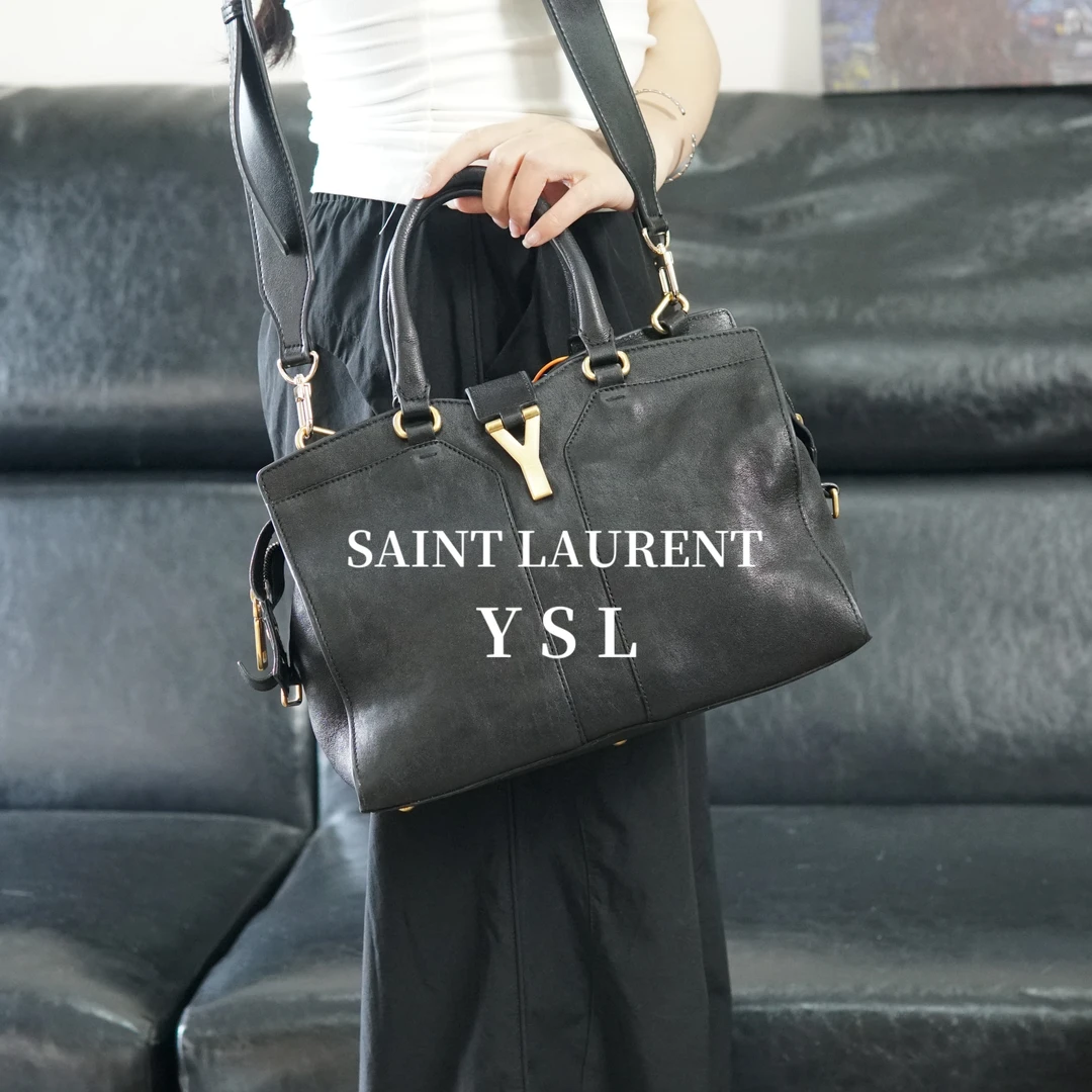 95新 YSL/圣罗兰 黑金翻扣斜挎包/ZS08526012/6012