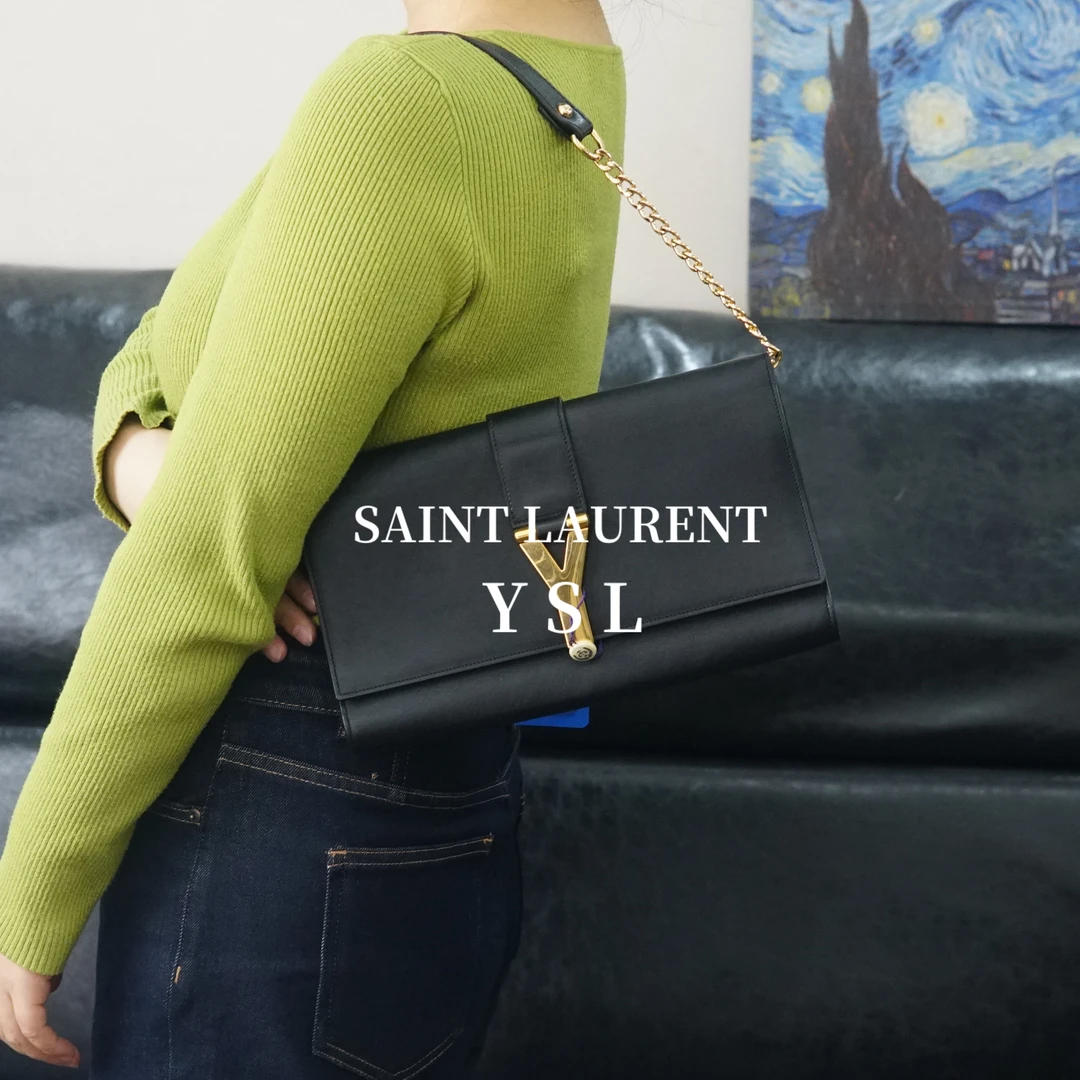 95新 YSL/圣罗兰 黑金单肩包/F3HD10526041/6041