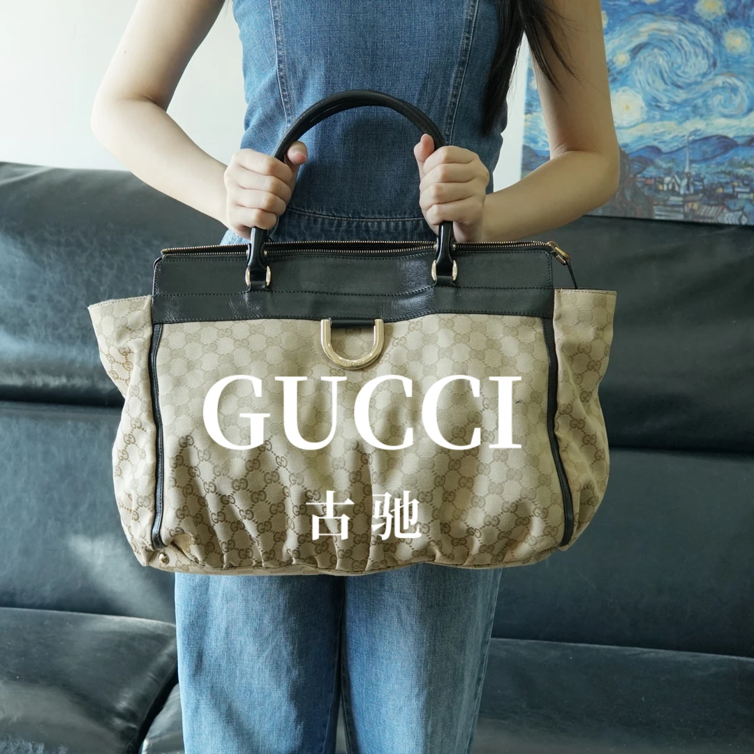 95新 GUCCI/古驰 老花拼皮单肩手提托特包/RX05815030/5030