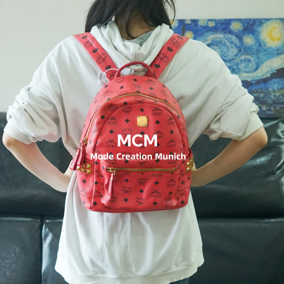 95新 MCM 红色双肩包包/FYBB09703060/3060