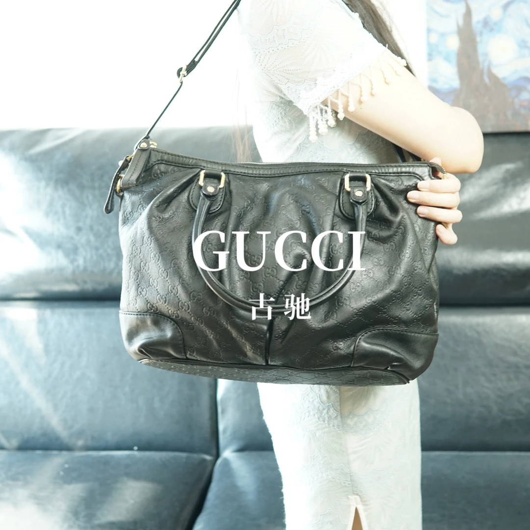 95新 GUCCI/古驰 黑色压纹单肩包/BB08518045/8045
