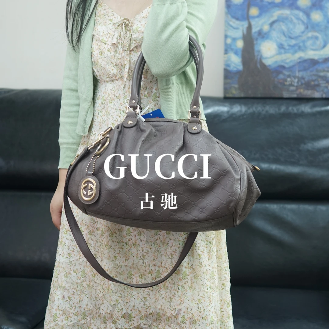 95新 GUCCI/古驰 紫色压纹斜挎包/F3SH09608042/8042
