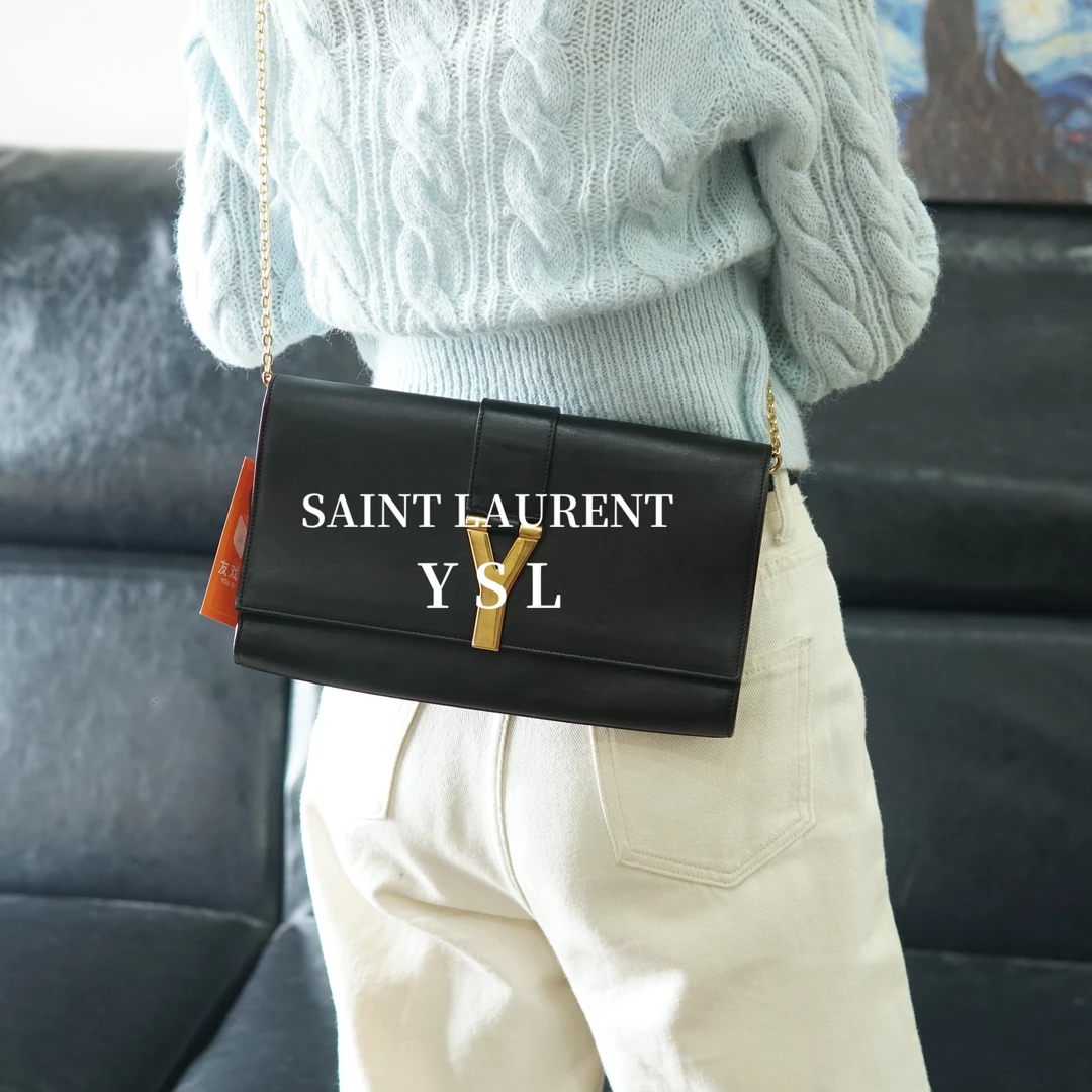 95新 YSL/圣罗兰 黑金斜挎包/WJ09524055/4055