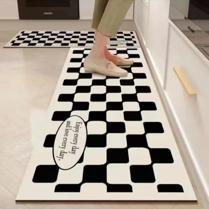 字母格子厨房地垫家用吸油吸水防滑轻奢简约地毯防水免洗裁剪防油