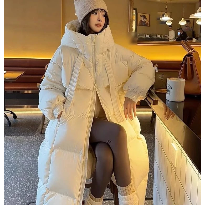 冬季长款过膝棉服女韩版宽松2024年学院风艺考棉袄加厚宽松棉衣