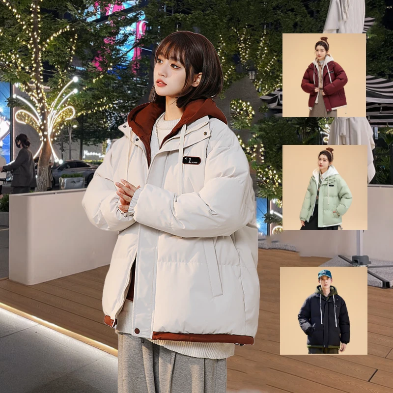 情侣款棉服男女同款加厚棉衣假两件宽松潮流棉袄韩版保暖棉服