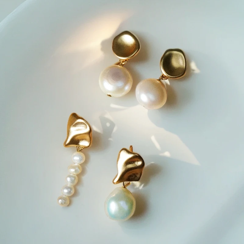 合金仿珍珠耳饰  异形仿珍珠耳环巴洛克复古气质耳饰小众925银针